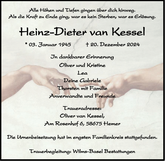 Traueranzeige von Heinz-Dieter van Kessel von Tageszeitung