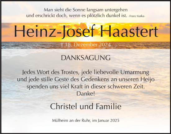 Traueranzeige von Heinz-Josef Haastert von Tageszeitung