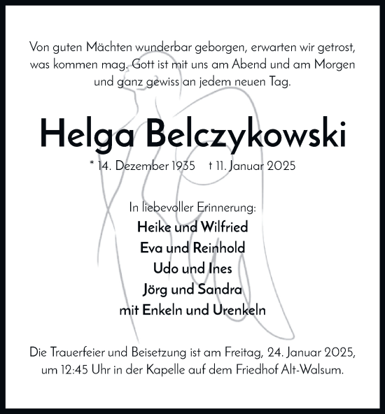 Traueranzeige von Helga Belczykowski von Tageszeitung