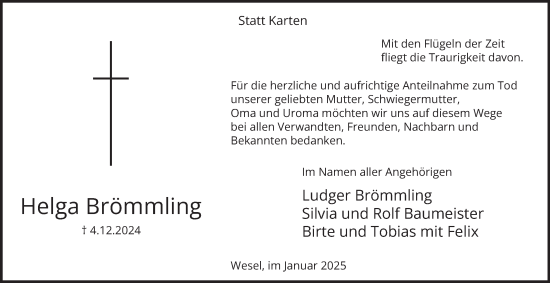 Traueranzeige von Helga Brömmling von Tageszeitung