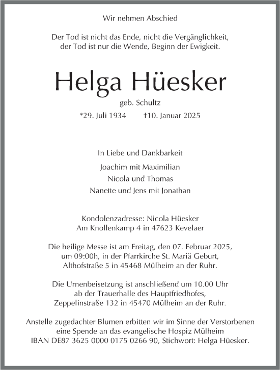 Traueranzeige von Helga Hüesker von Tageszeitung