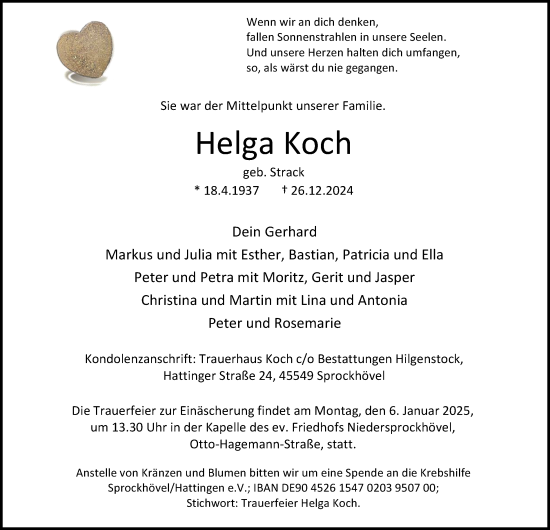 Traueranzeige von Helga Koch von Tageszeitung