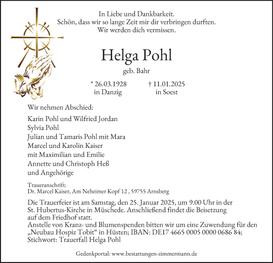 Traueranzeige von Helga Pohl von Tageszeitung