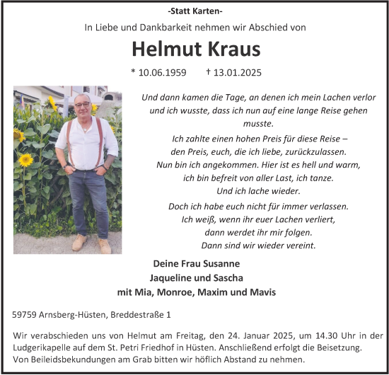Traueranzeige von Helmut Kraus von Tageszeitung