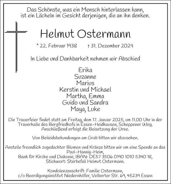Traueranzeige von Helmut Ostermann von Tageszeitung