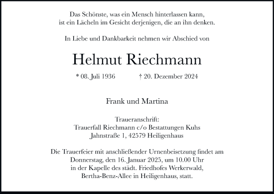 Traueranzeige von Helmut Riechmann von Tageszeitung