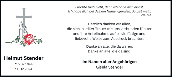 Traueranzeige von Helmut Stender von Tageszeitung