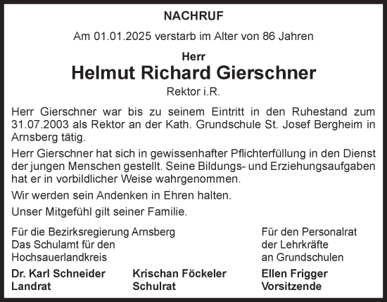 Traueranzeige von Helmut Richard Gierschner von Tageszeitung
