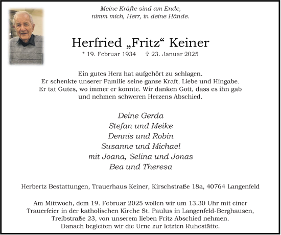 Traueranzeige von Herfried Keiner von Tageszeitung