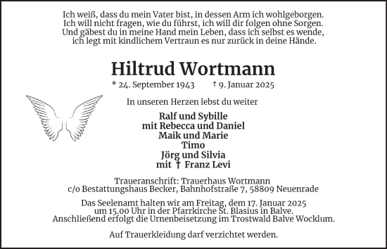 Traueranzeige von Hiltrud Wortmann von Tageszeitung