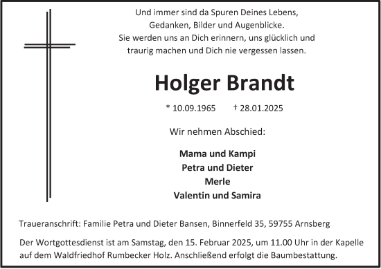 Traueranzeige von Holger Brandt von Tageszeitung