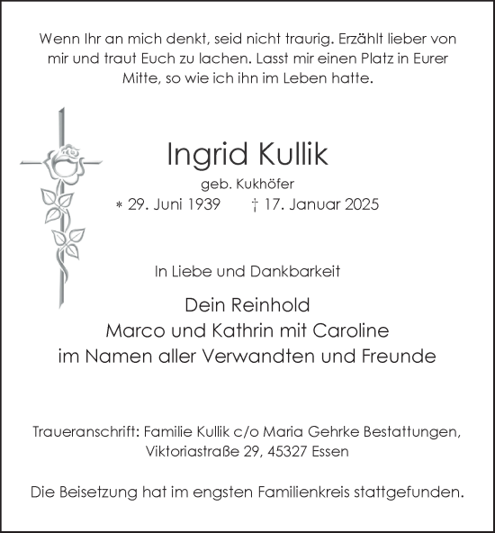 Traueranzeige von Ingrid Kullik von Tageszeitung