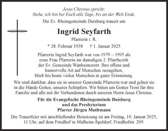 Traueranzeige von Ingrid Seyfarth von Tageszeitung