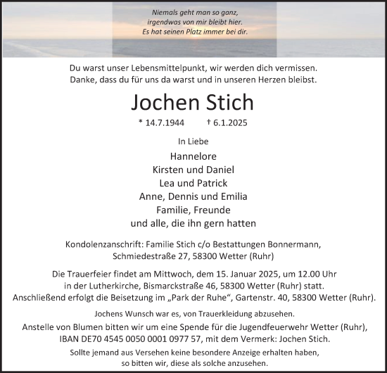 Traueranzeige von Jochen Stich von Tageszeitung