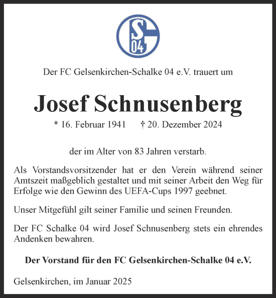 Traueranzeige von Josef Schnusenberg von Tageszeitung
