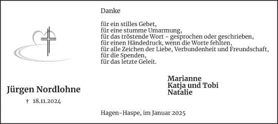 Traueranzeige von Jürgen Nordlohne von Tageszeitung