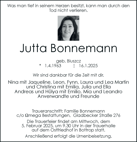 Traueranzeige von Jutta Bonnemann von Tageszeitung