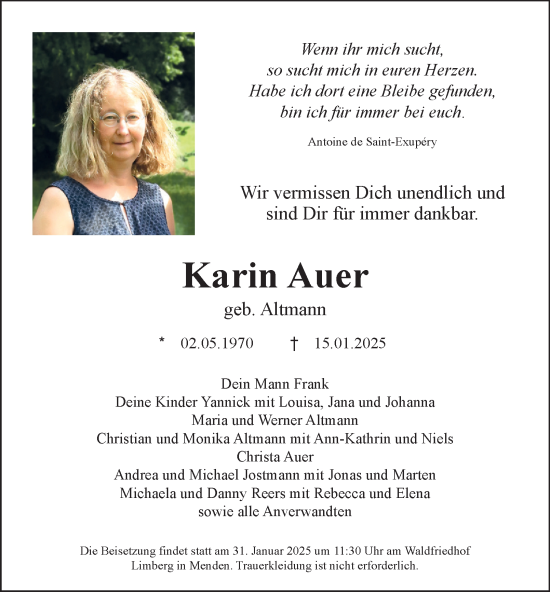 Traueranzeige von Karin Auer von Tageszeitung