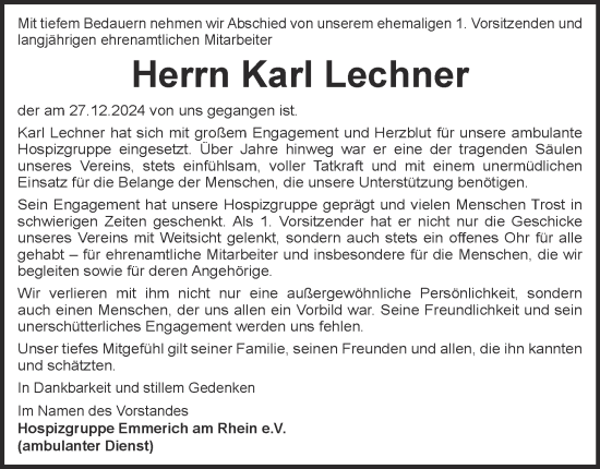 Traueranzeige von Karl Lechner von Tageszeitung