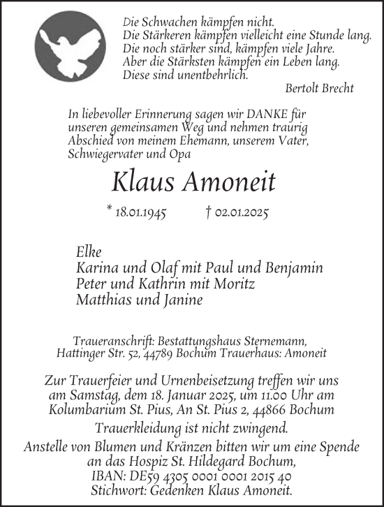 Traueranzeige von Klaus Amoneit von Tageszeitung