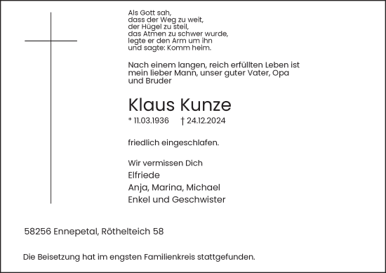 Traueranzeige von Klaus Kunze von Tageszeitung