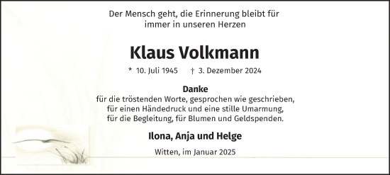 Traueranzeige von Klaus Volkmann von Tageszeitung