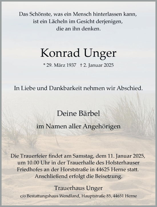 Traueranzeige von Konrad Unger von Tageszeitung