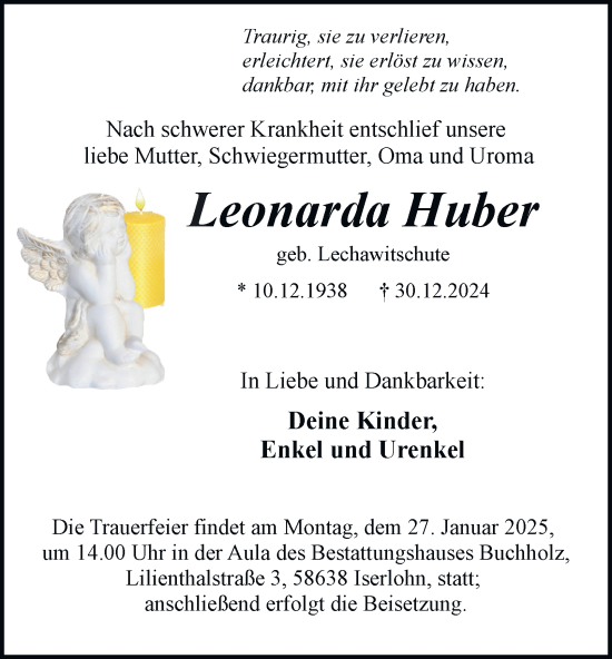 Traueranzeige von Leonarda Huber von Tageszeitung