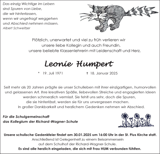 Traueranzeige von Leonie Humpert von Tageszeitung