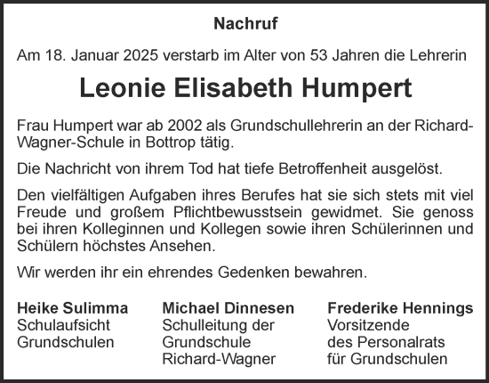Traueranzeige von Leonie Elisabeth Humpert von Tageszeitung