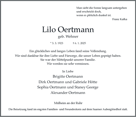 Traueranzeige von Lilo Oertmann von Tageszeitung