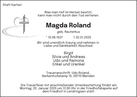 Traueranzeige von Magda Roland von Tageszeitung