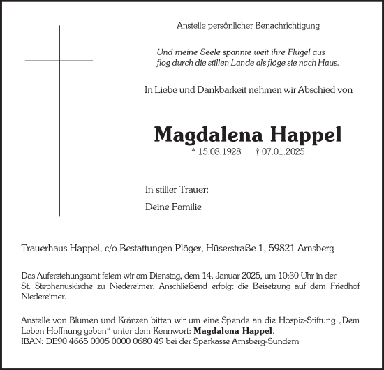 Traueranzeige von Magdalena Happel von Tageszeitung