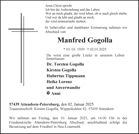 Traueranzeige von Manfred Gogolla von Tageszeitung