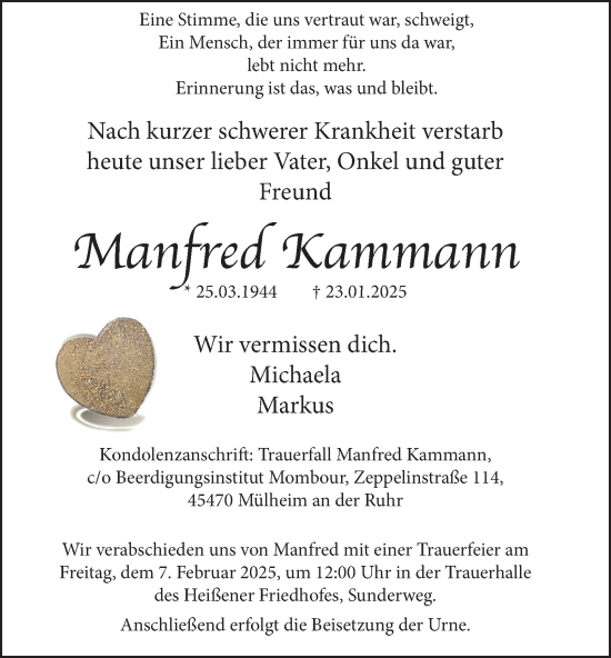 Traueranzeige von Manfred Kammann von Tageszeitung