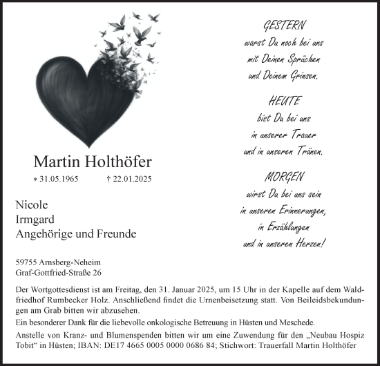 Traueranzeige von Martin Holthöfer von Tageszeitung