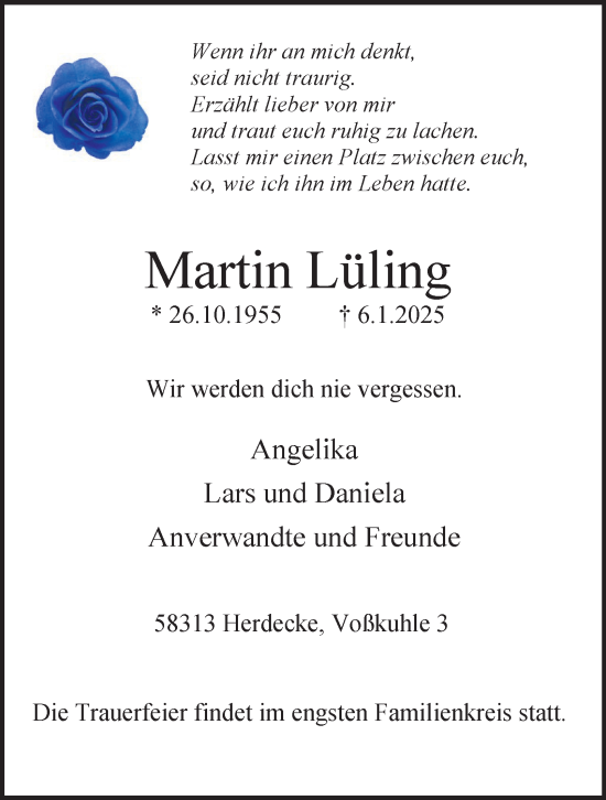 Traueranzeige von Martin Lüling von Tageszeitung