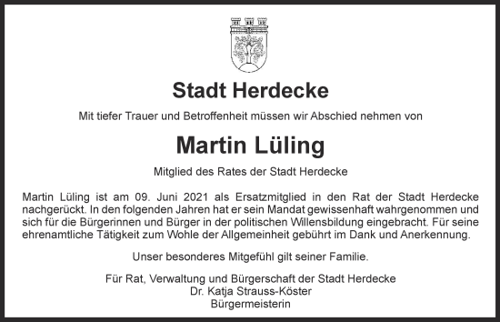 Traueranzeige von Martin Lüling von Tageszeitung