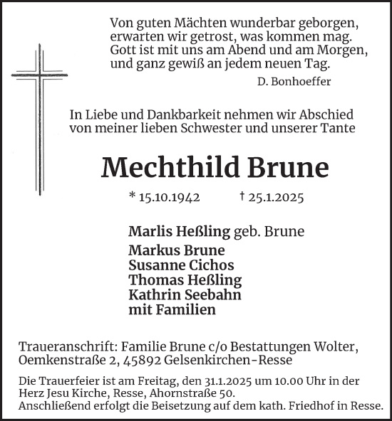 Traueranzeige von Mechthild Brune von Tageszeitung