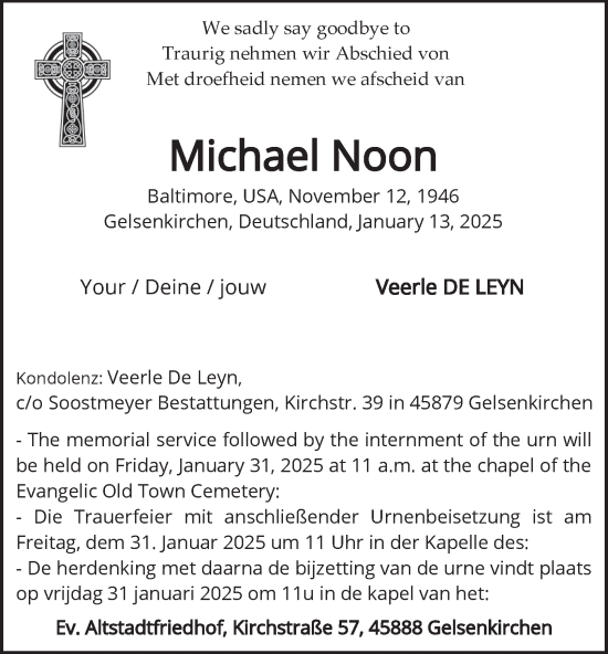 Traueranzeige von Michael Noon von Tageszeitung