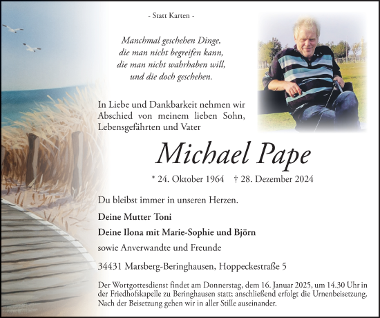 Traueranzeige von Michael Pape von Tageszeitung
