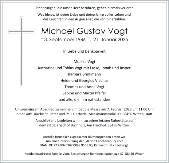 Traueranzeige von Michael Gustav Vogt von Tageszeitung