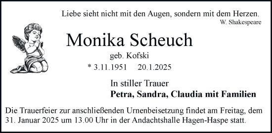 Traueranzeige von Monika Scheuch von Tageszeitung