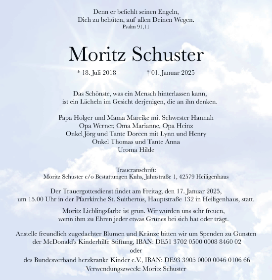 Traueranzeige von Moritz Schuster von Tageszeitung