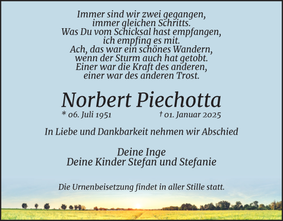 Traueranzeige von Norbert Piechotta von Tageszeitung