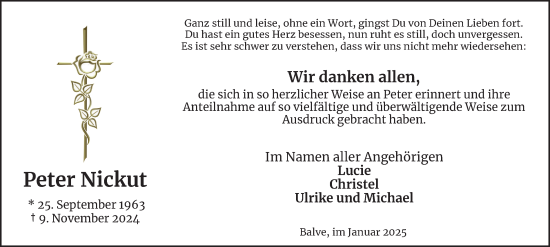 Traueranzeige von Peter Nickut von Tageszeitung