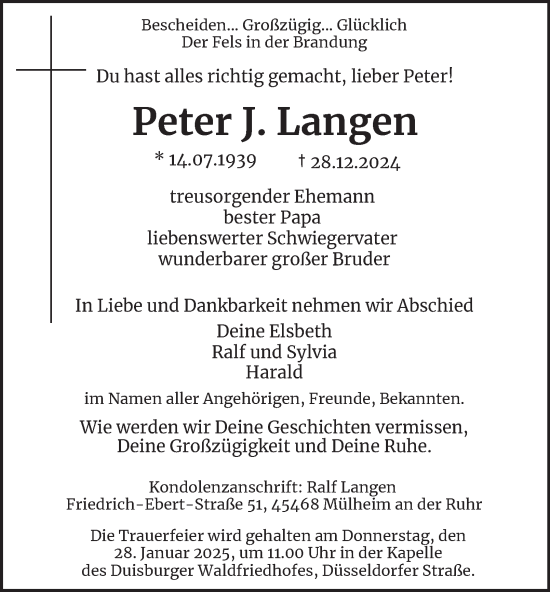 Traueranzeige von Peter J. Langen von Tageszeitung