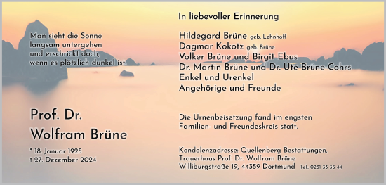 Traueranzeige von Prof. Dr. Wolfram Brüne von Tageszeitung