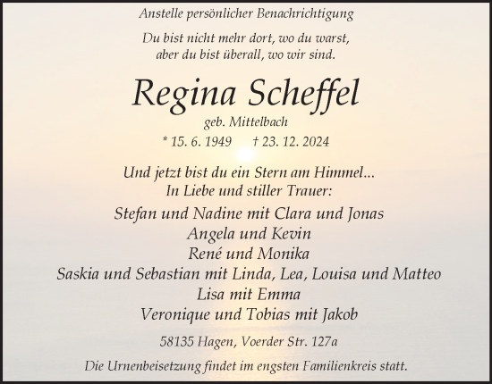 Traueranzeige von Regina Scheffel von Tageszeitung