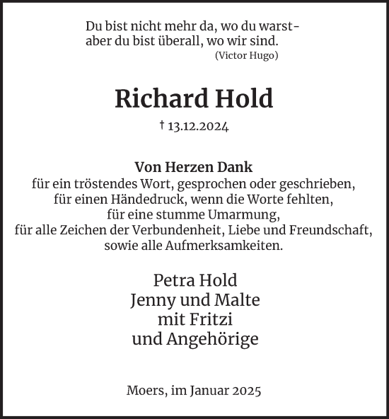 Traueranzeige von Richard Hold von Tageszeitung